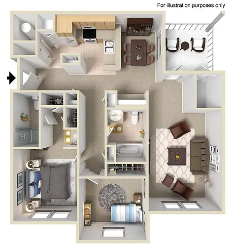 Floor plan B1: 2 Bed 2 Bath