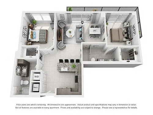 Floor plan 2 Bed/2 Bath-1B2