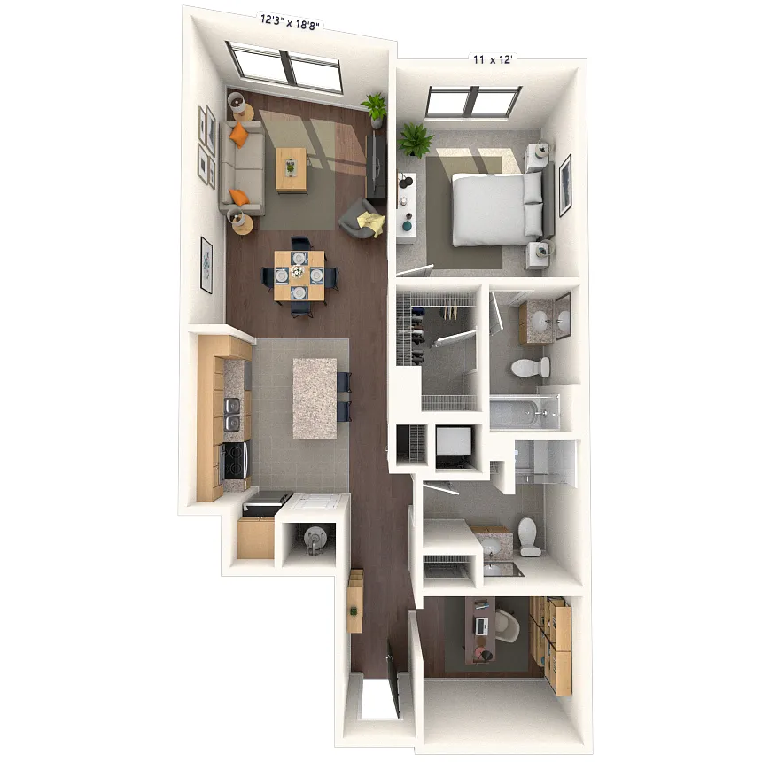 Floor plan Traditional 1X2 893-1022 SF