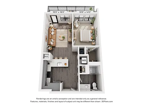 Floor plan 1-Bedroom 1-Bathroom | 697 sqft B