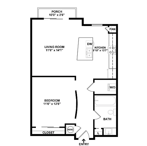 Floor plan 1 Bed/1 Bath-A1