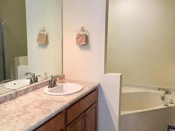 Master Bath with jacuzzi style tub, stand up shower, and wal