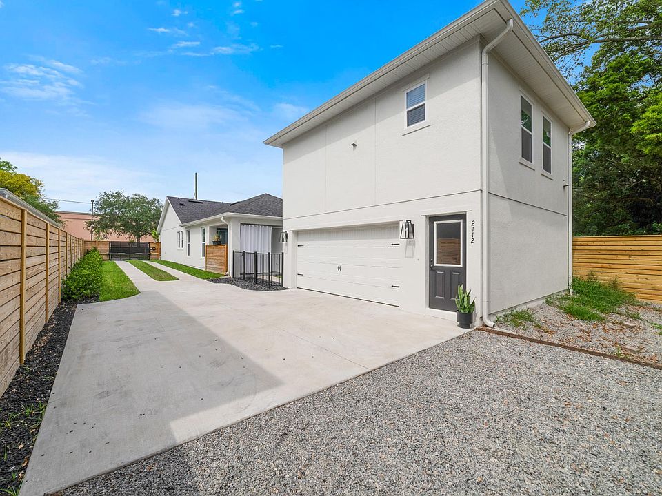 Guest house is located over the garage with the entrance just to the right of the garage. The parking space for the guest house is the gravel parking area.