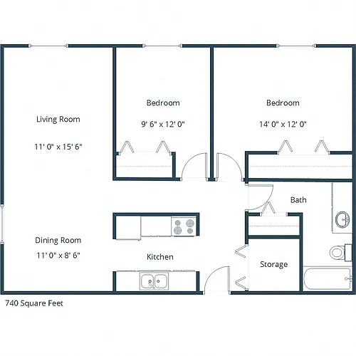 Floor plan Two Bedroom 21A