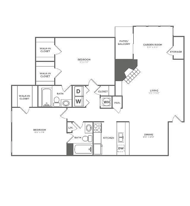 Floor plan Two Bedroom Two Bath (1,240 SF)