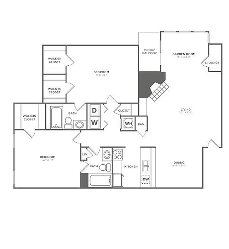 Floor plan Two Bedroom Two Bath (1,240 SF)