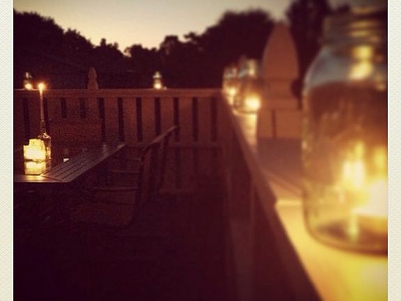 Deck rail lit up at night