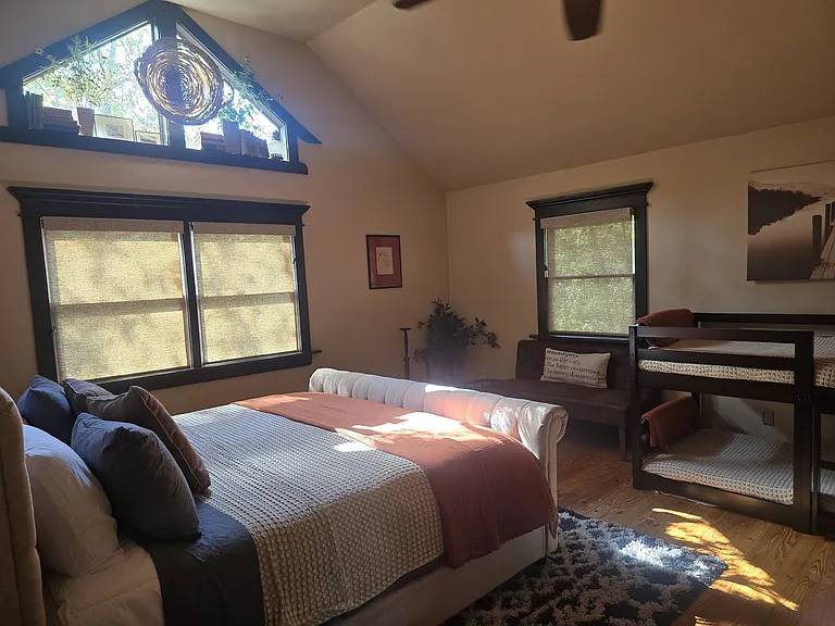 Gorgeous Master Bedroom with King Size bed and Twin Bunk Beds.