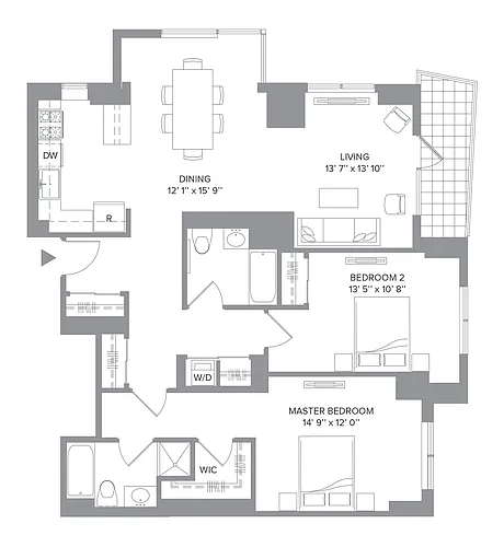Floor plan LAGUNA - 2 Bedrooms One Bathroom