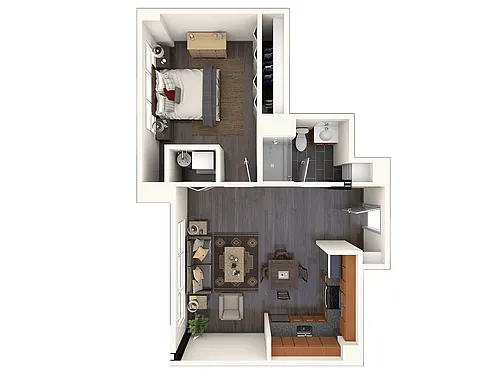 Floor plan 1-Bedroom 1-Bathroom | 568 sqft