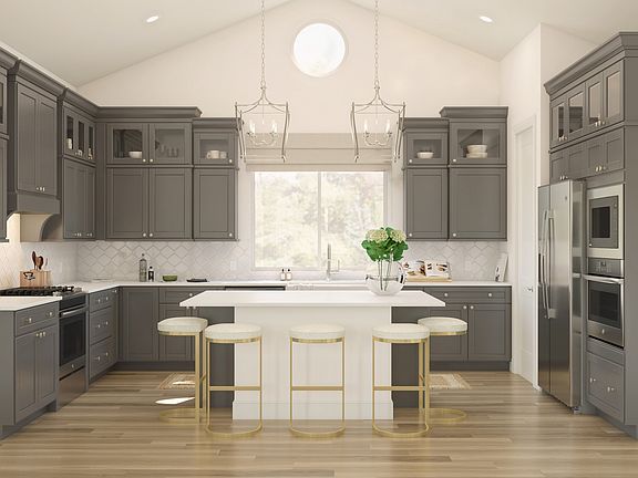 Kitchen with glass upper cabinets
