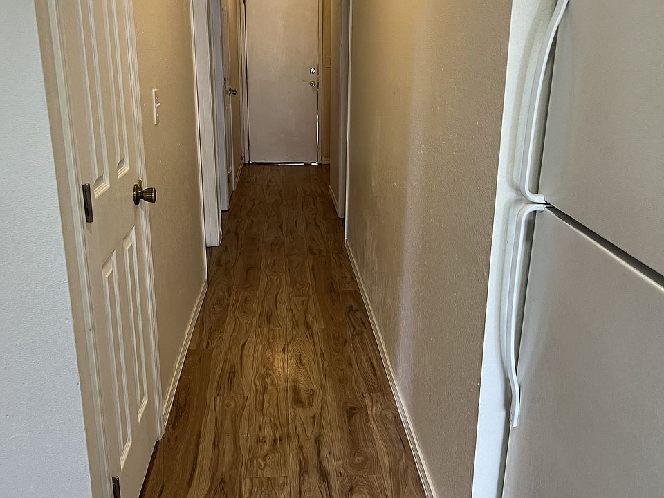 Hallway looking towards back door/laundry area. Fresh paint throughout.