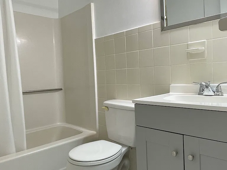 Tidy full bath with modern finishes.