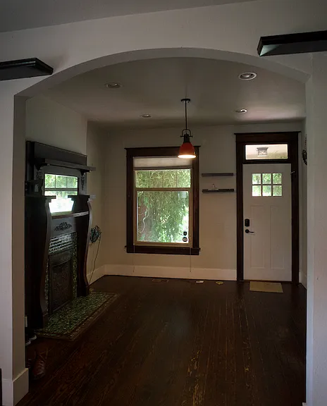 front door and living room
