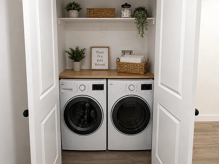 Mockup. The washer and dryer are not included.