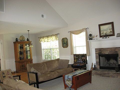 Vaulted Ceiling with Stone Fireplace