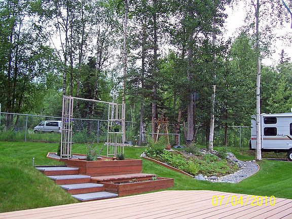 landscaping in back yard with RV parking
