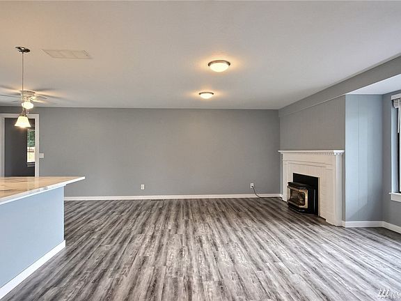 Gorgeous laminate flooring extends throughout the great room.