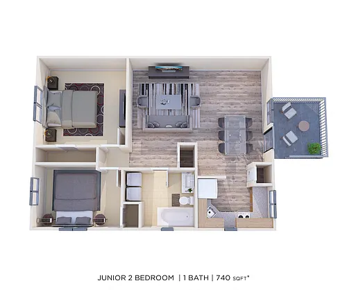 Floor plan Two Bedroom - 740 sqft