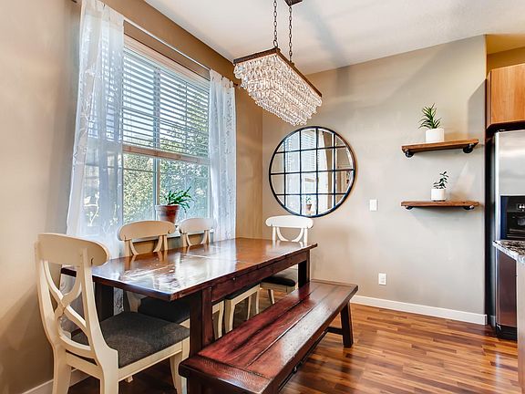 Nice dining area with spectacular light fixtures
