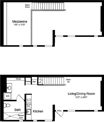 Floor plan One Bedroom Loft B