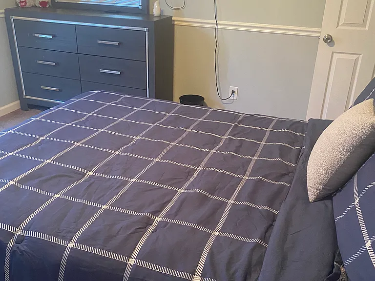 Third bedroom
Queen bed. Bed frame has LED lights and storage drawers.
6 drawer dresser with mirror 
Standard closet 
Smart Roku TV