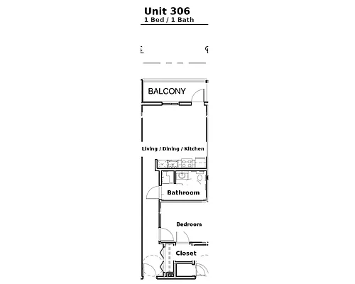 Floor plan Studio with Study 1 bath and Balcony