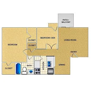 Floor plan B1 - 2 Bed/1 Bath WD