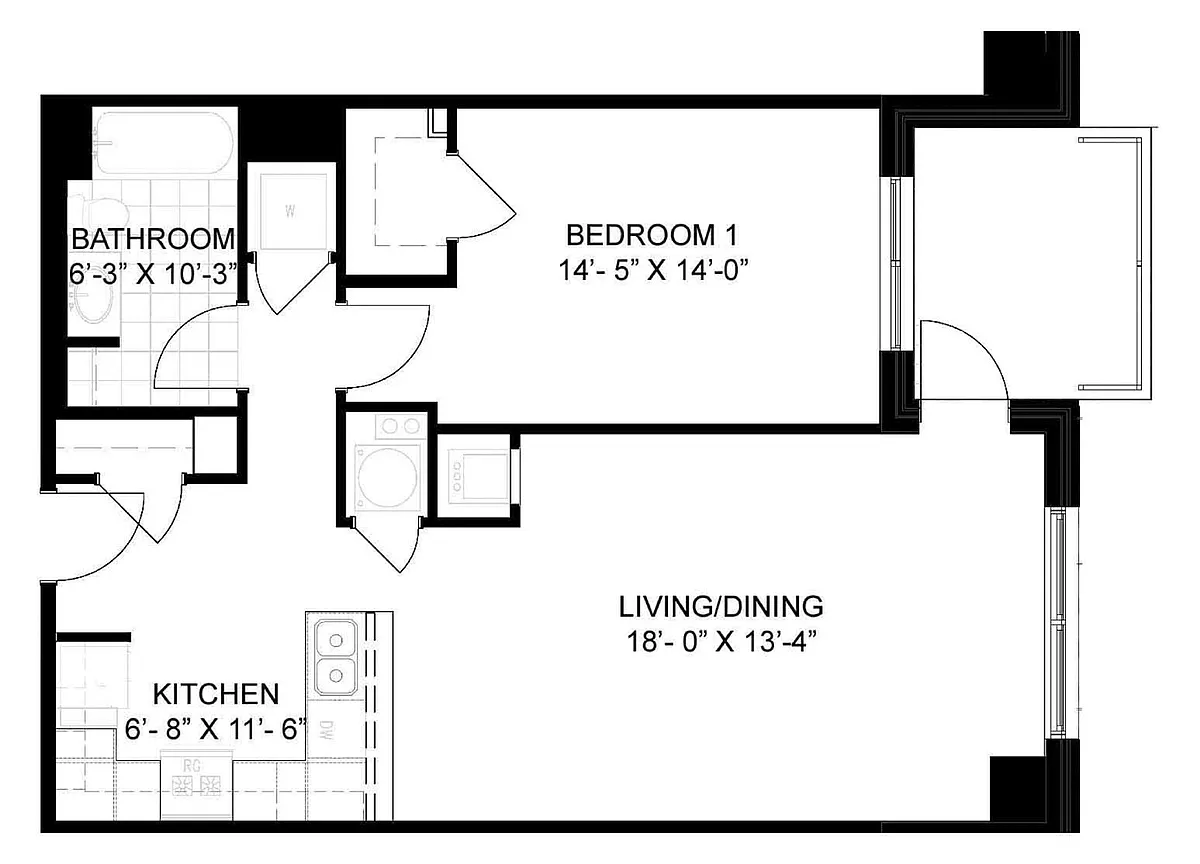 Floor plan 1 Bed/1 Bath-A06