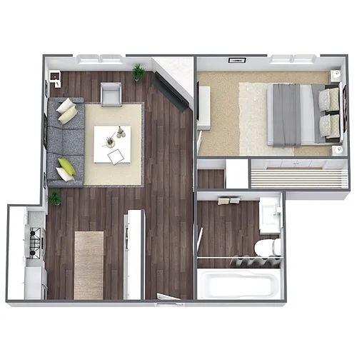Floor plan A1: 1 Bed 1 Bath
