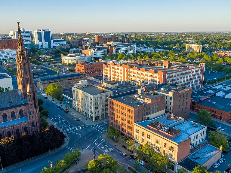 Aerial view of our building and Medical Campus