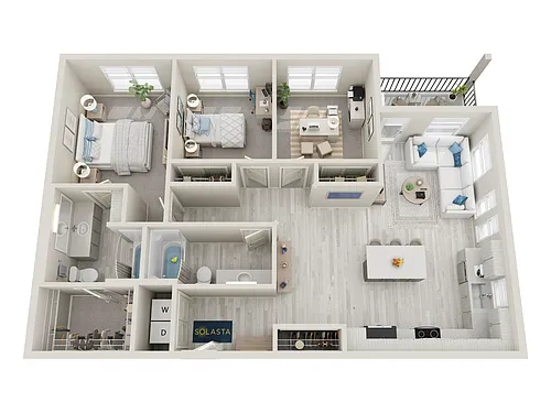 Floor plan 3BD, 2BTH D1