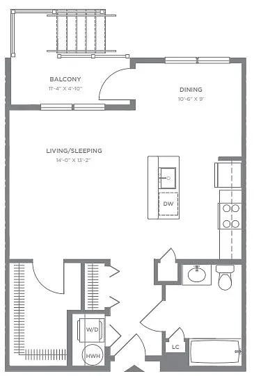 Floor plan P2 Studio (631 SF)