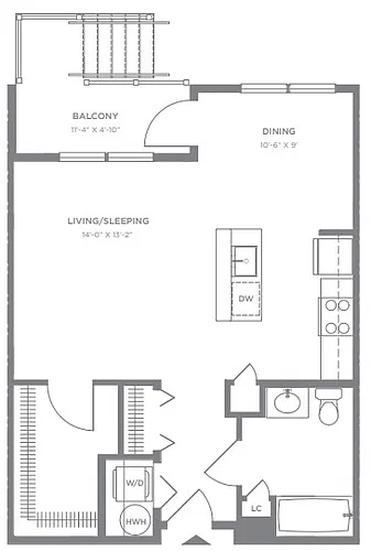 Floor plan P2 Studio (631 SF)