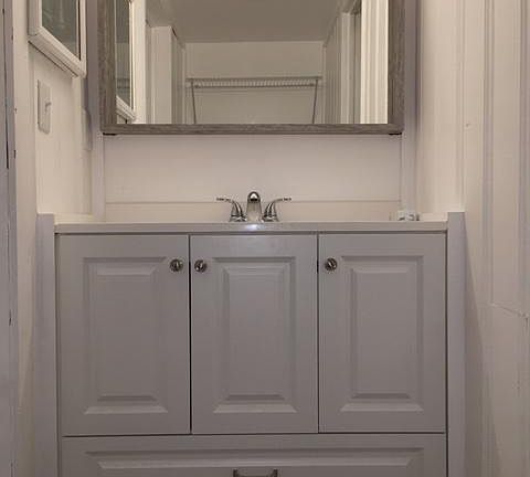 Bedroom #1 vanity - new lights, vanity, mirrors, medicine cabinet