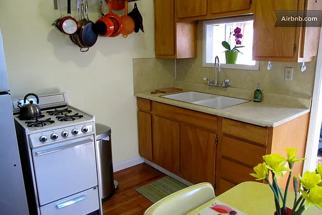 There is a new vintage-style blue gas stove here.