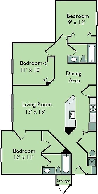 Floor plan Three Bedroom Two bathroom 60%
