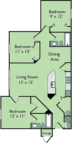Floor plan Three Bedroom Two bathroom 60%