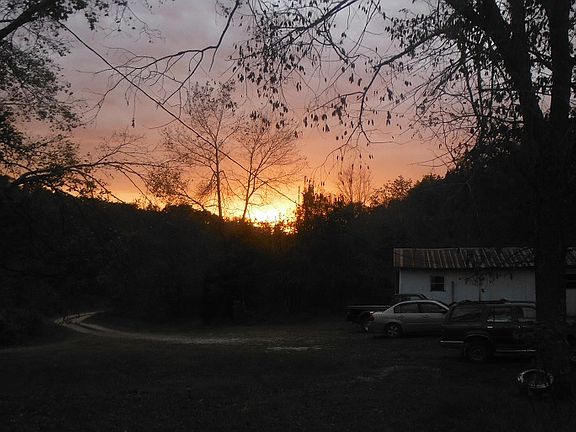 workshop/driveway at sunset