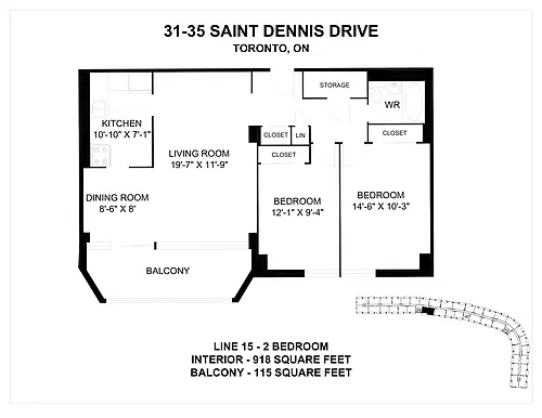 Floor plan 2 Bedroom 2 Bed 1 Bath 3