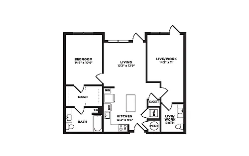 Floor plan 360 - 1 Bed with Den