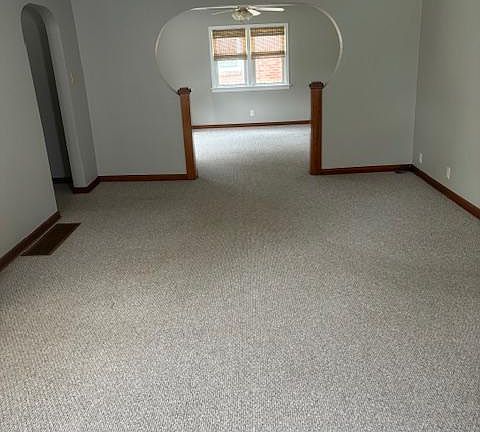 View to dining room from fireplace