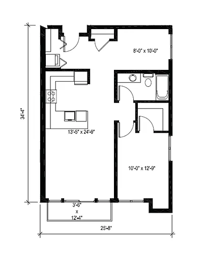 Floor plan 1x1 Den D5