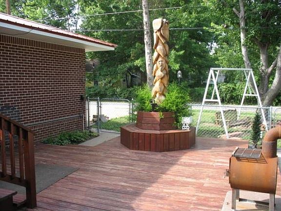 Deck with wood carving