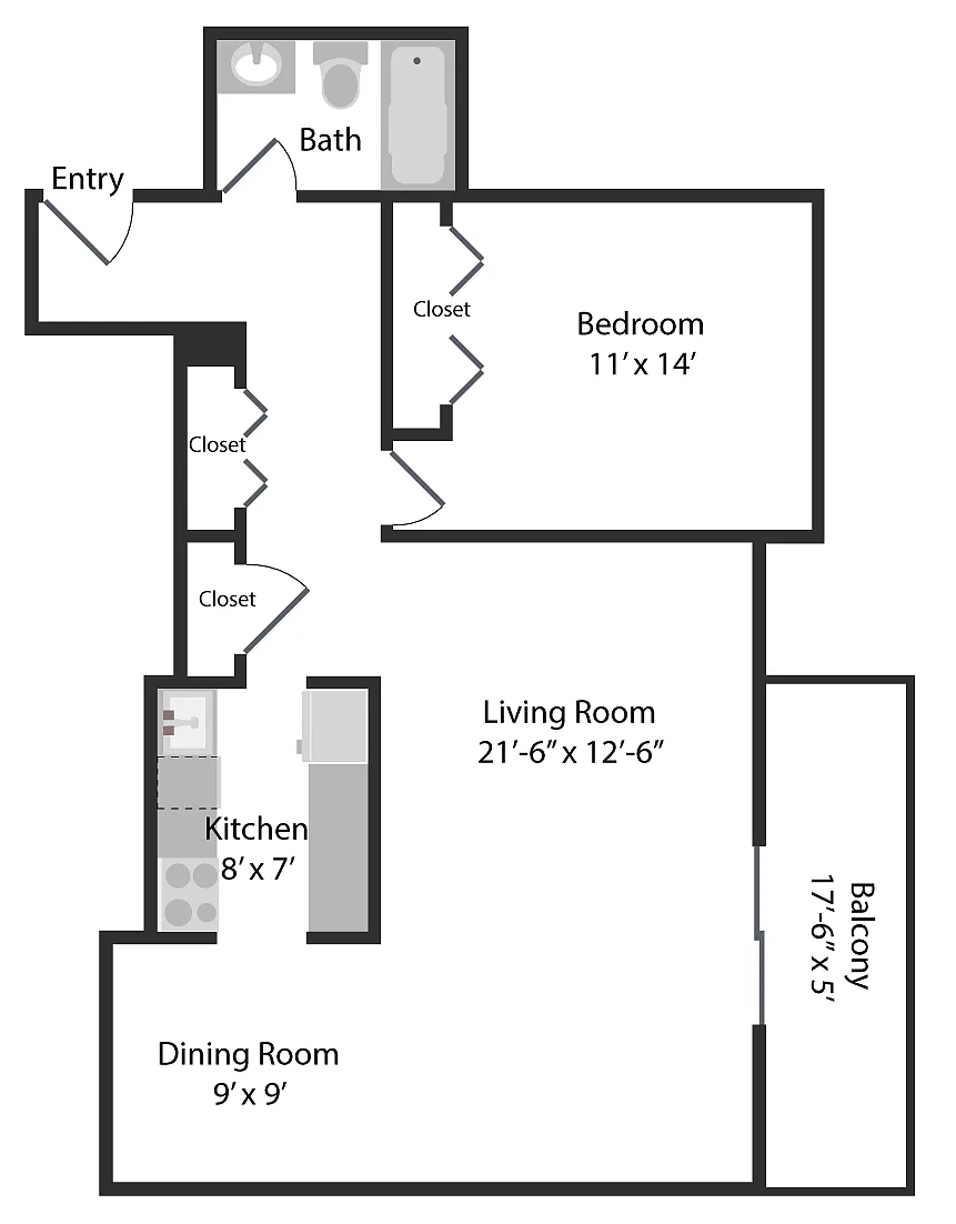 Floor plan 1 Bedroom - 748sqft