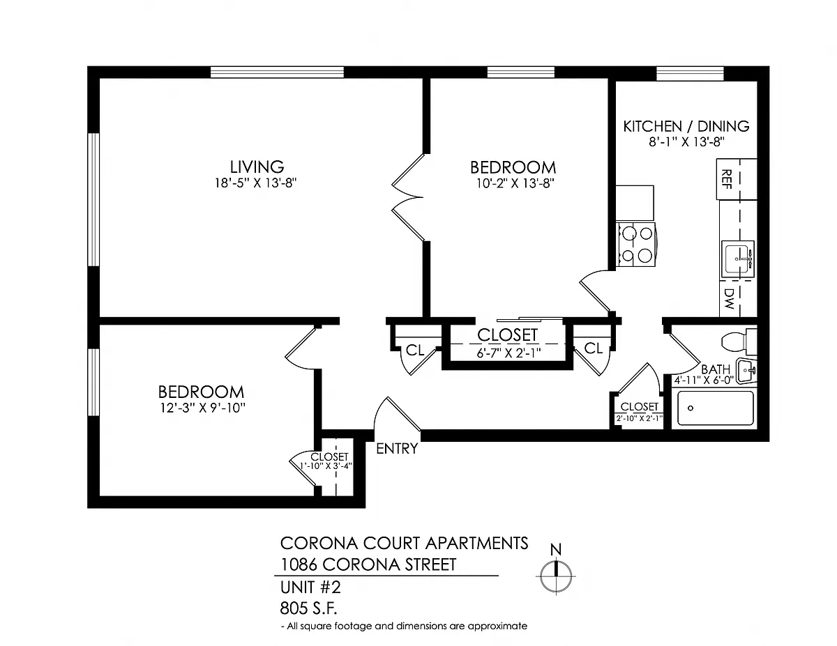 Floor plan 2 Bed x 1 Bath
