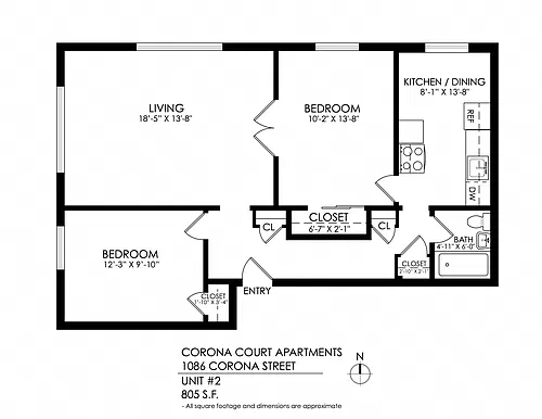 Floor plan 2 Bed x 1 Bath