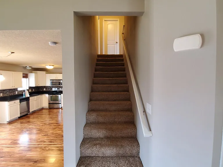 Stairway (straight ahead Full Bath; left Master Suite; right laundry, Bed 2, Bed 3)