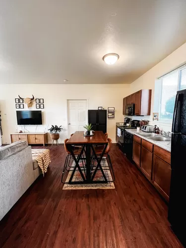 Staged layout of the 2 bed 2 bath - Valencia Patio Home Apartments