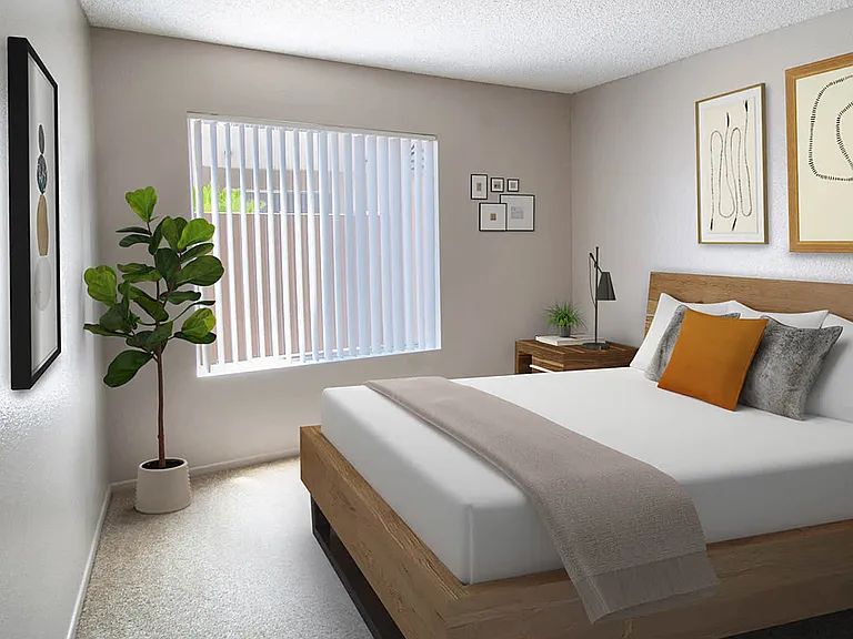 Carpeted Bedroom with Vertical Blinds